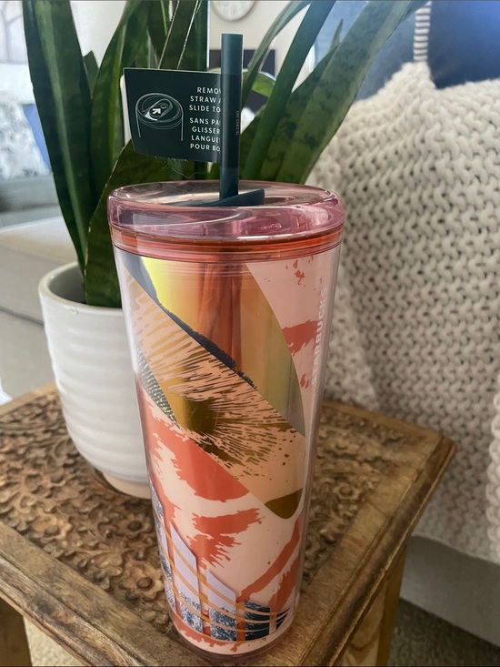 Starbucks Other - Starbucks Pink and Coral Iridescent Abstract Tumbler with Dark Straw